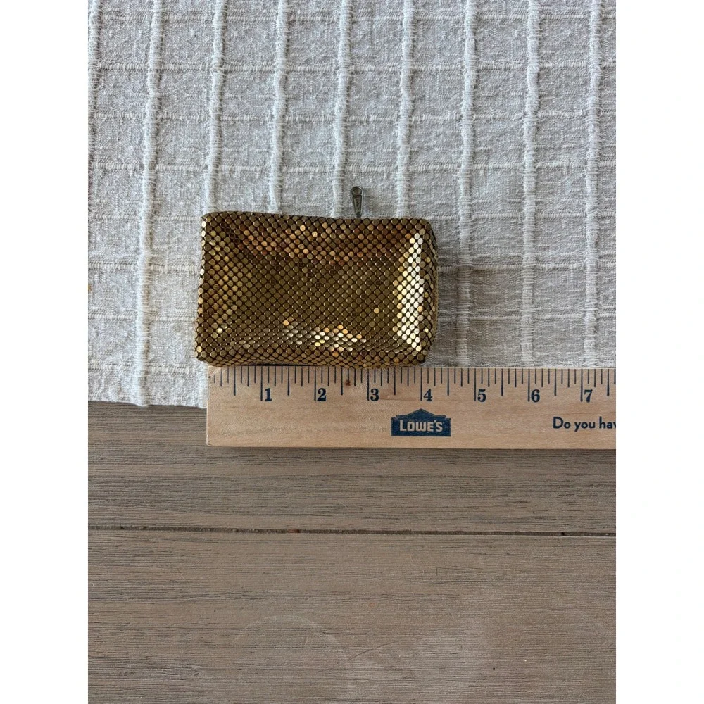 Vintage Whiting & Davis Gold Metal Mesh Coin Purse Zipper Pouch cigarette Case